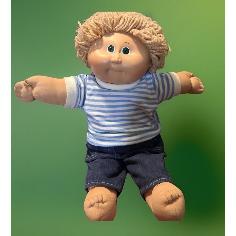 1978-1982 Cabbage Patch Kids Boy Blonde Hair Green Eyes, Vtg Original Clothes